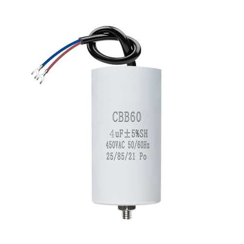 CBB60 450V 4µF 50/60HZ Capacitor, Starting Capacitor, Motor Capacitor, Motor Operating Capacitor, with Cables, M8, 34 x 65 mm, 4UF, for Motors, Swimming Pool Pumps, Wood Splitter