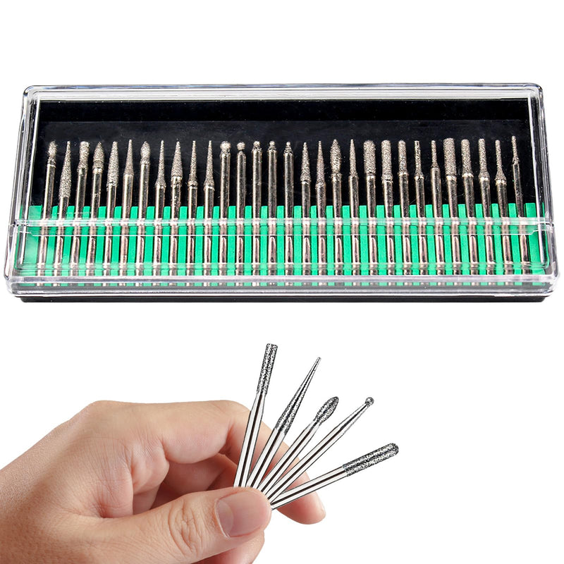 [Australia - AusPower] - Set of 30 diamond cutter set, 1/8 inch shaft, grinding point, mini cutter, grinding attachments, diamond cutter grinding points, deburrer, for stone, glass, ceramic, carving, grinding, polishing, 