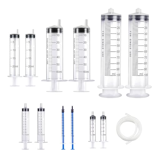 12 Piece Needle-Free Dispensing Syringe Set 1-100ml | Clear scale for measuring, dispensing and transferring liquids - for laboratory, glue, ink, oil, workshop and DIY
