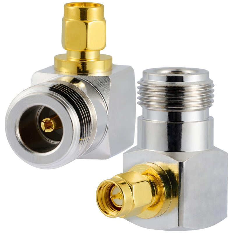 [Australia - AusPower] - Vecys Pack of 2 SMA Male to N Female Right Angle RF Coaxial Adapter 50 Ohm SMA to N Right Angle High Frequency Coaxial Adapter for Antenna Adapter Wireless Device Equipment Signal Testing N Buchse auf SMA Stecker 90° 