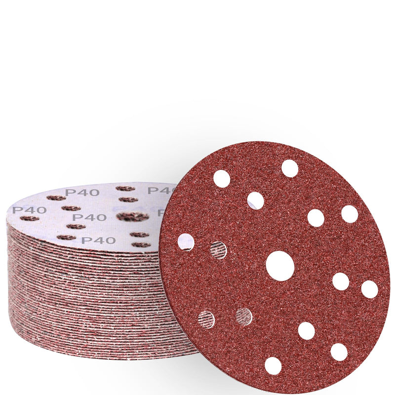 [Australia - AusPower] - ALPXUXP Sandpaper 150 mm Velcro 40 Grit 15-Hole Sanding Discs Professional for Round Orbital Sanders (Pack of 50) 150 mm, 15 holes P40 grit 