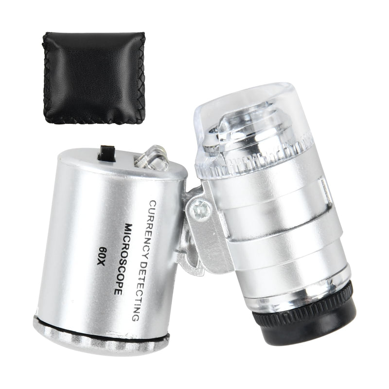 [Australia - AusPower] - Pocket Microscope, Magnifying Glass 60x, 2 LED Lights and 1 UV Light, Mini Microscope, Jeweler's Magnifying Glass, Gemstone Magnifying Glass, Adjustable, Handheld Magnifier with Light, Digital 