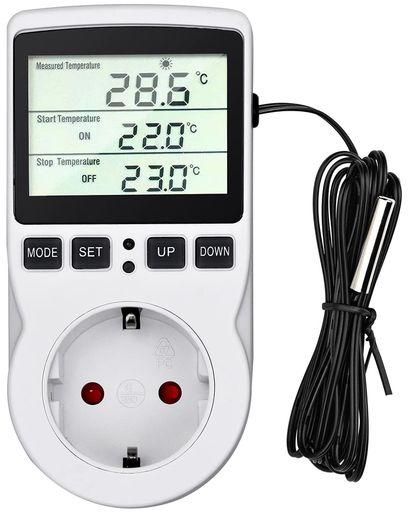 [Australia - AusPower] - Temperature Controller 230 V Digital Thermostat Socket Plug Thermostat with Sensor Timer Switch Temperature Socket Heating Cooling for Greenhouse Electric Blanket Water Tank 