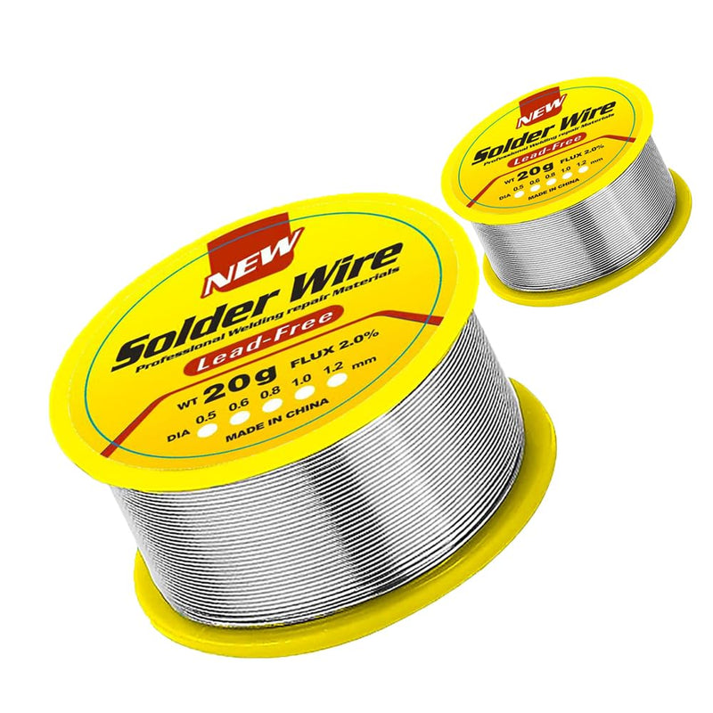 2 pieces 0.8 mm solder, lead-free solder with rosin core, solder with flux 20 g, solder wire, soldering wire for repair and DIY of electronic electrical soldering components 2 Pieces 0.8 Mm/20 G