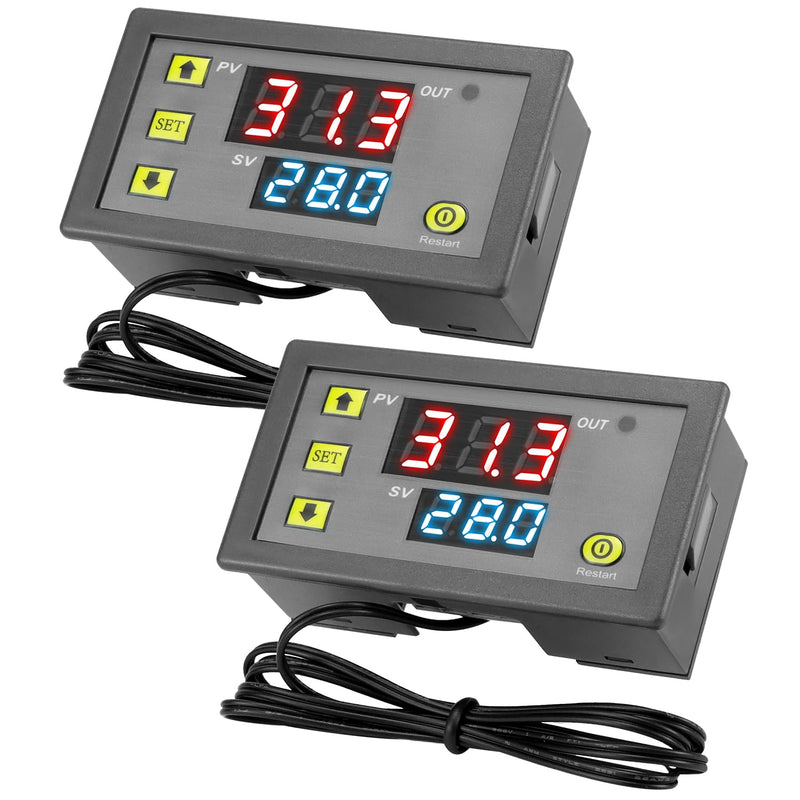 [Australia - AusPower] - QWORK® 2pcs W3230 12V 20A Digital Thermostat Temperature Controller -50°C to 110°C Range with 0.1°C Accuracy and 1m Sensor Cable 