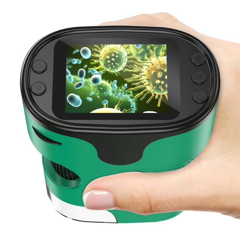 [Australia - AusPower] - 1000 x Mobile Phone Digital Microscope for Children: 4K 2.0 Inch Screen Rechargeable Mini Pockets Portable USB Trichome Microscopes Science Kit with Slide Set Gifts for 4-12 Years Old Green 