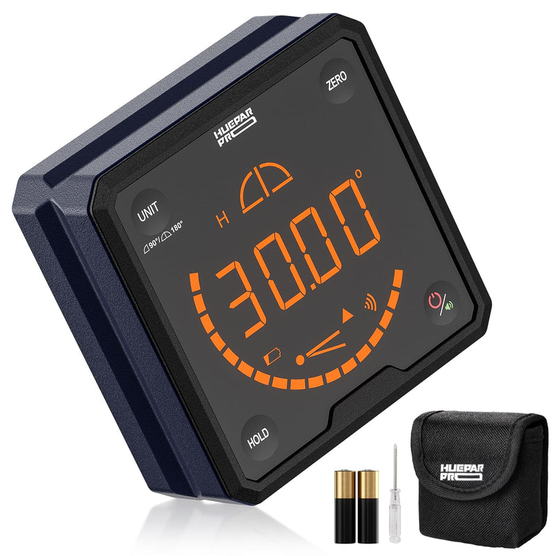 [Australia - AusPower] - Huepar Pro Protractor Digital Inclinometer with V-Groove Magnetic Base and Backlit LCD Electronic Table Saw Try Square for Construction, Woodworking, Engineering 