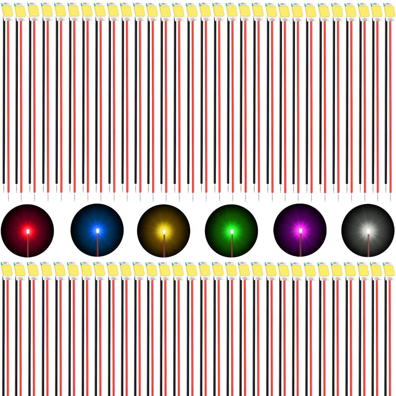 Joycabin Pack of 60 0805 Micro LED Diode Light, Pre-Soldered Micro SMD LED 0805 Pre-Wired with 16 cm PTFE Cable for DIY, Model Making, Decor, Lighting (Red, Blue, Green, Yellow, Purple, White) 6 mixed colors