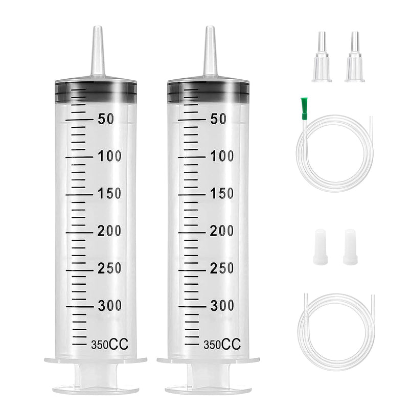 [Australia - AusPower] - Pack of 2 syringes, 350 ml, oil syringe, dosing syringe, made of plastic, plastic syringe, reusable for oil or glue applicators, laboratory, industry, garden and pet feeding 