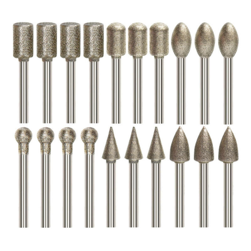 [Australia - AusPower] - VZU Diamond Cutter Set, 20 Pieces Diamond Burrs with 1/8 Inch Shank Grinding Attachments for Dremel Rotary Tool, Diamond Grinding Pins for Stone, Glass, Ceramic, Grinding, Polishing and Engraving 