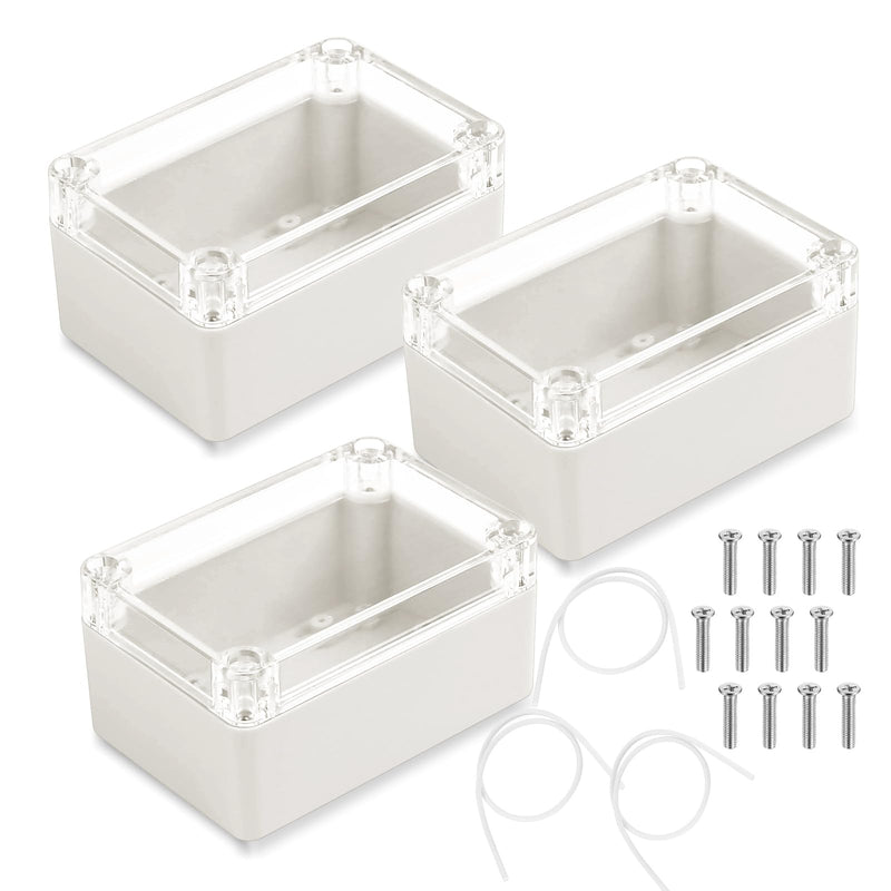100 x 68 x 50 mm Waterproof IP65 Empty Enclosure, Pack of 3 Electronic Enclosure Box, Plastic Housing with Transparent Cover, Universal Project Housing, Junction Box 100X68X50-3PACK