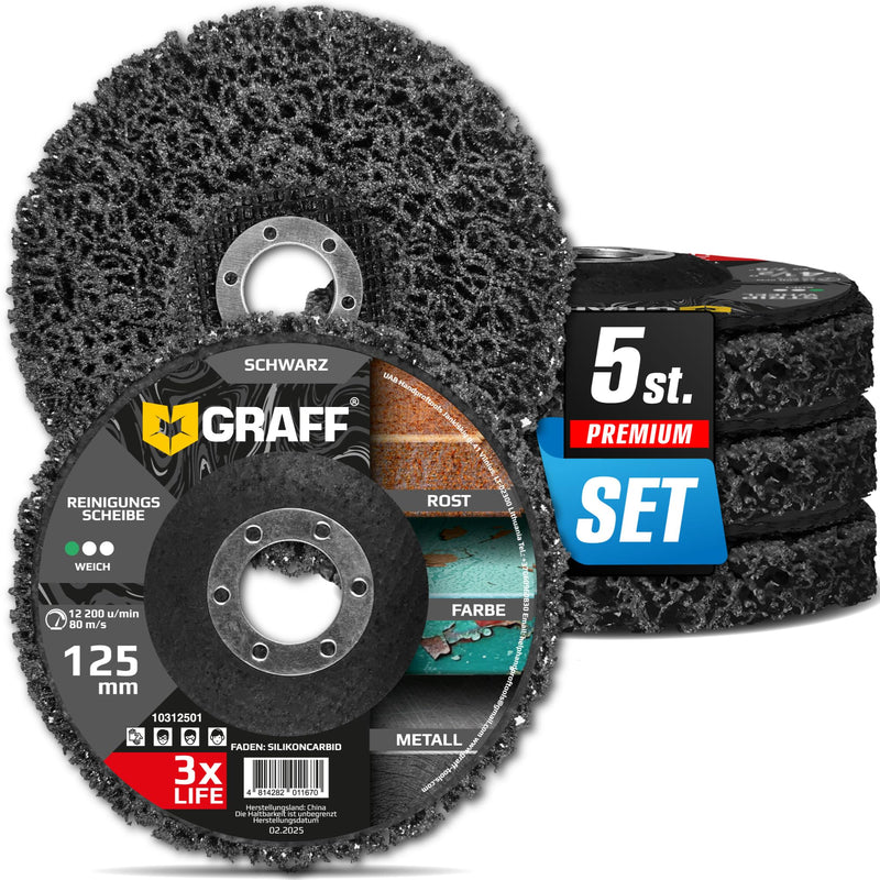 [Australia - AusPower] - Cleaning Discs 125 mm for Angle Grinder - Premium CSD Black Coarse Sanding Discs for Metal, Stainless Steel, Steel, Paint - Fabric Disc and Rust Remover for Flex Pack of 5 GRAFF 60.0 Fine Ø 125 mm 