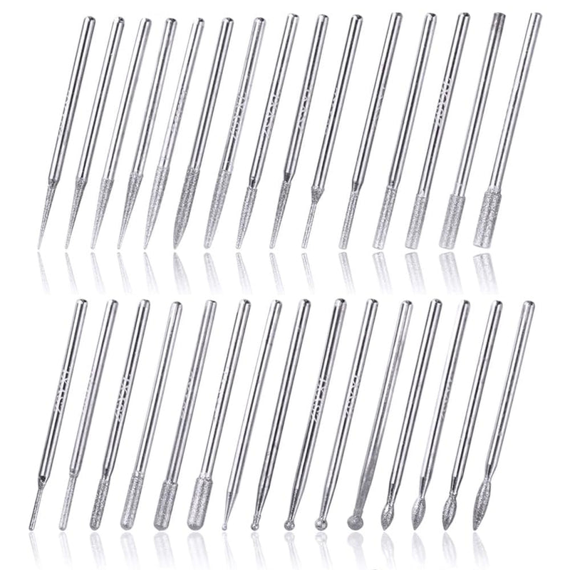 [Australia - AusPower] - HaoTrade Pack of 30 Mini Diamond Burrs, 2.35 mm Shank Diamond Grinding Pins, Tungsten Steel Milling Cutter, Rotary Cutter for Stone/Glass/Metal Grinding, Polishing, Engraving 