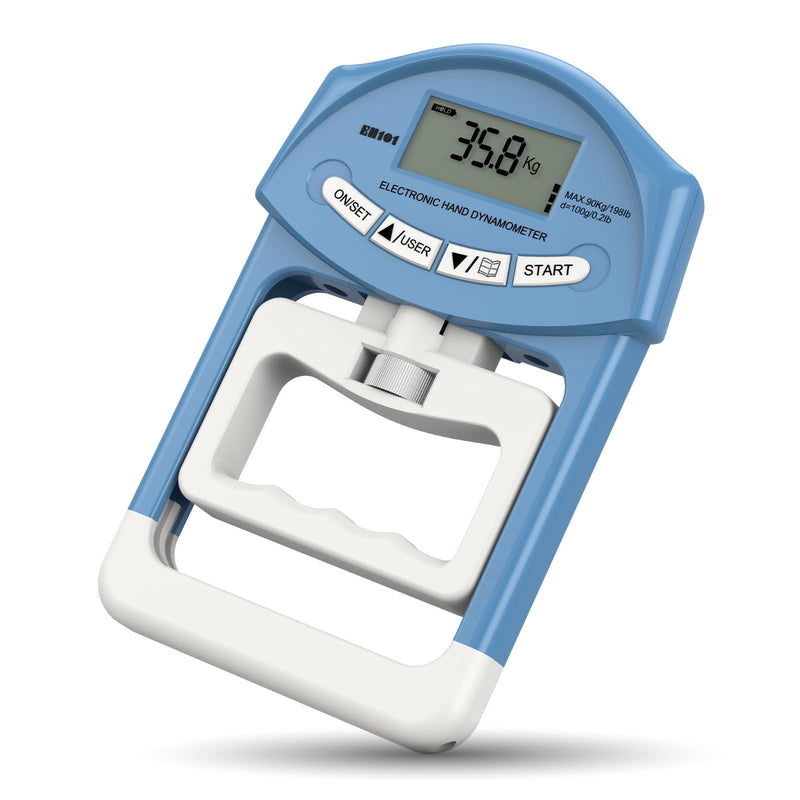 [Australia - AusPower] - Blue Electronic Hand Dynamometer - 90 kg / 200 lbs Capacity Hand Grip Strengthener with 19 Records - Ideal for Strength Training, Rehabilitation and Progress Tracking blue 