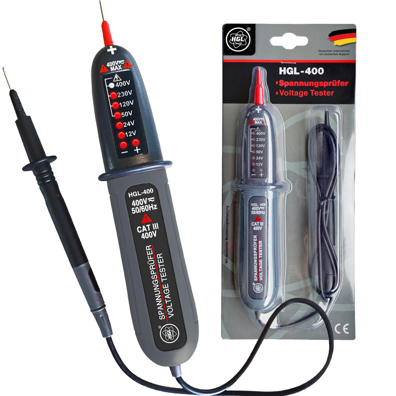 [Australia - AusPower] - HGL -400 Voltage Tester Double Pole 12 V to 400 V AC/DC with LED Display, Phase Tester, IP54 Splash-Proof, No Batteries Required, 2-Pin Voltage Meter, Socket Meter 