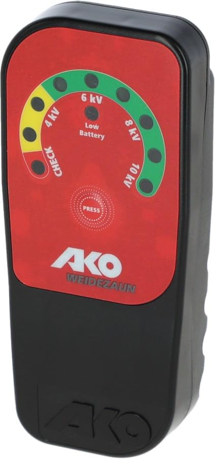 AKO Fence Tester with LED Display (Black/Red, with 9 Volt Battery, Fence Distance 0-5 cm, Animal Fence, Accessories Grazing Animals, Animal Accessories) 442326