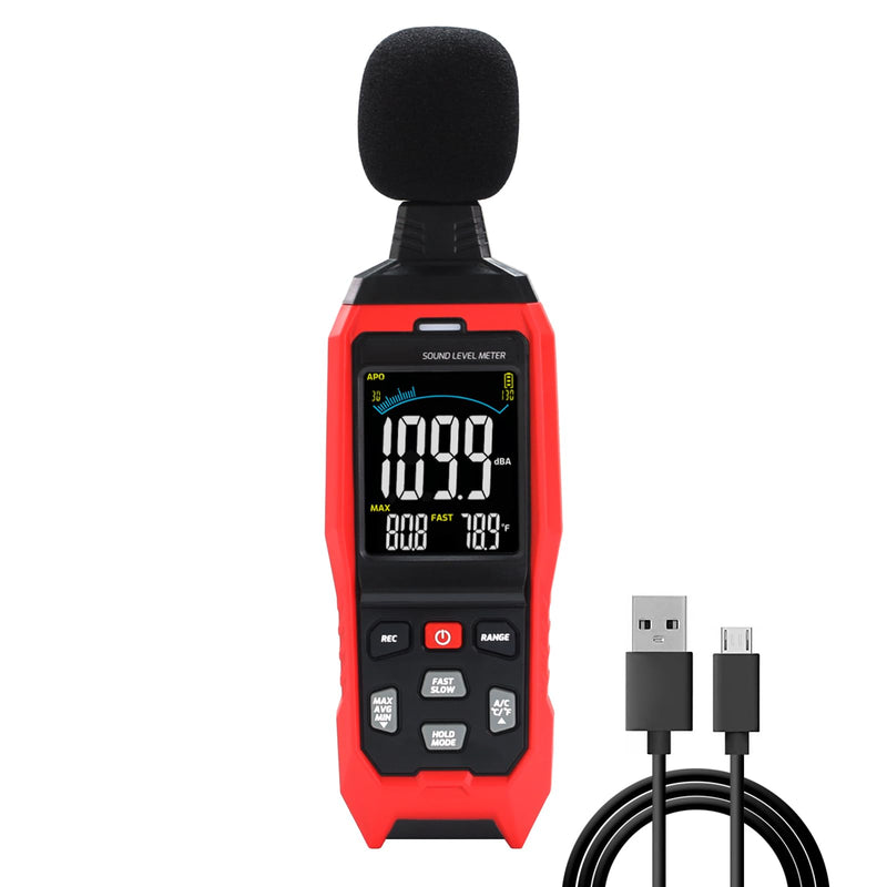 Decibel Meter with Data Logging Sound Decibel Meter Data Logger 30~130dB Sound Level Meter with Acoustic Visual Alarm, Sound Meter with Export Data, PC Connection