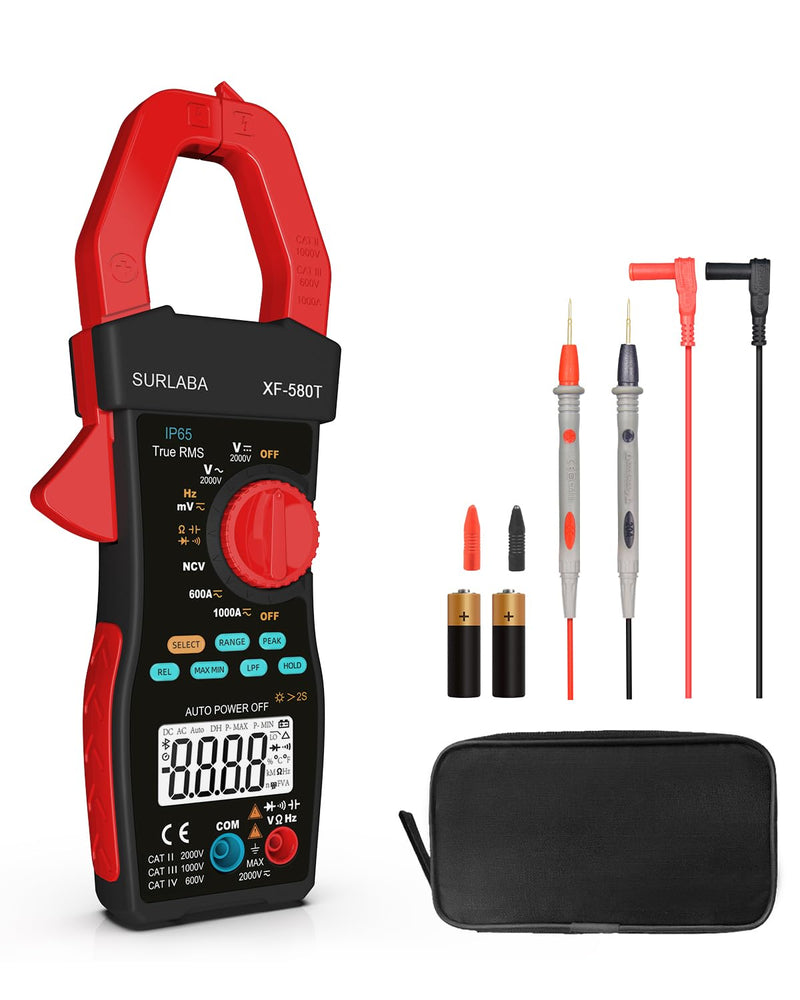 [Australia - AusPower] - SURLABA Digital Clamp Meter 1000A/2000V AC DC Current Voltage LPF Multimeter 6000 Counts TRMS NCV Amp Volt Resistance Capacity Frequency Continuity Tester for Photovoltaic Industry High Voltage Clamp Meter (XF-580T) 