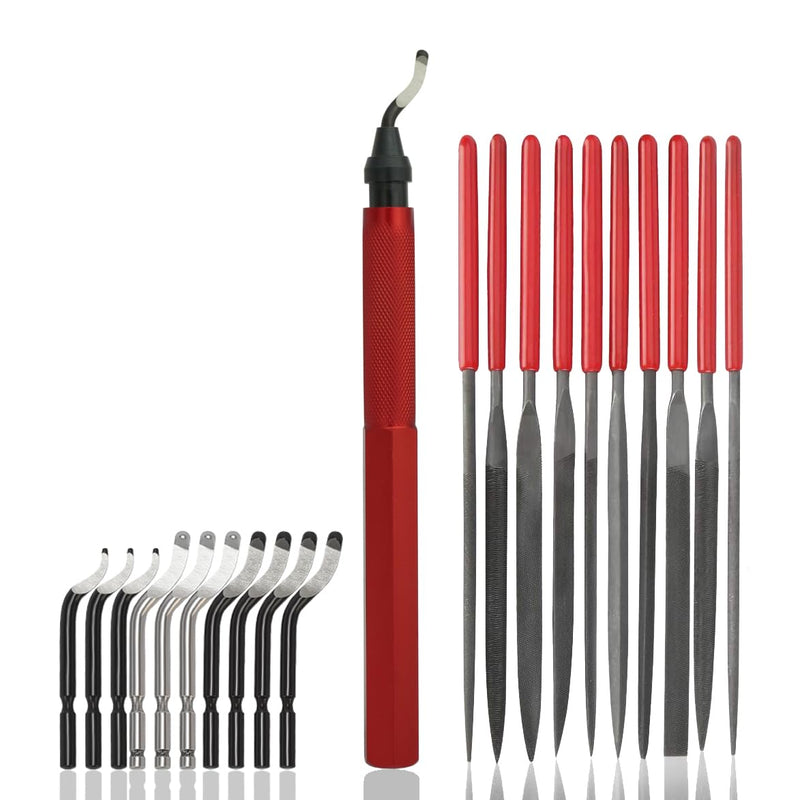 [Australia - AusPower] - VASTOOLS Hand Deburring Tool Set, Deburring Tool with 10 Different Blades and 10 File Set, for Plastic, Metal, Stainless Steel, Steel, Copper, Aluminium and 3D Printing 