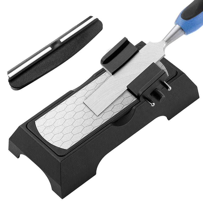 [Australia - AusPower] - Diamond Sharpening Stone Set, with Adjustable Angle Grinding Aid Chisel and Grinding Aid, Double-Sided 400/1000 Grit, for Knife Sizes (36-80 mm), for Building Sharp Edges (Black, Silver) Black, Silver 