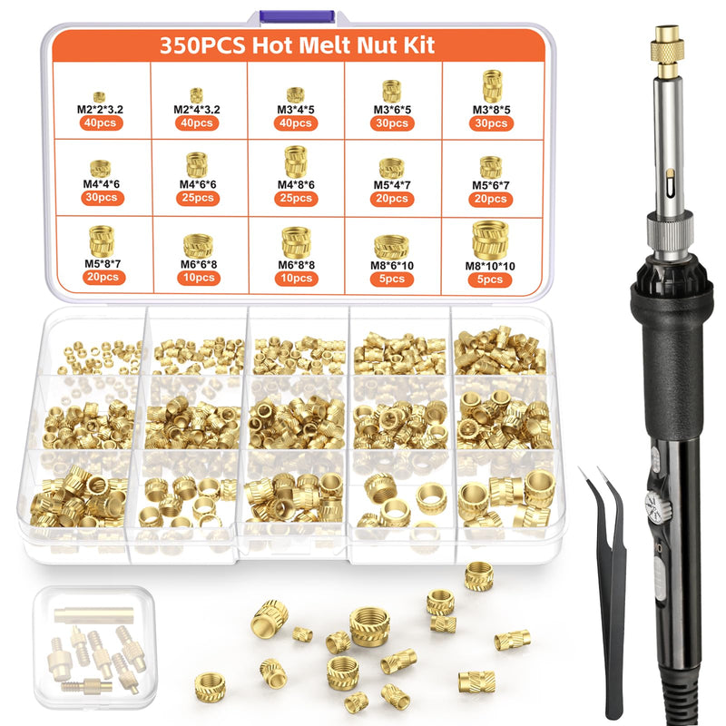 [Australia - AusPower] - Preciva Threaded Inserts Soldering Tips Set, 6-Piece Soldering Tips for Thread Insert + 350 Pieces Thread Inserts M2/M3/M4/M5/M6/M8 