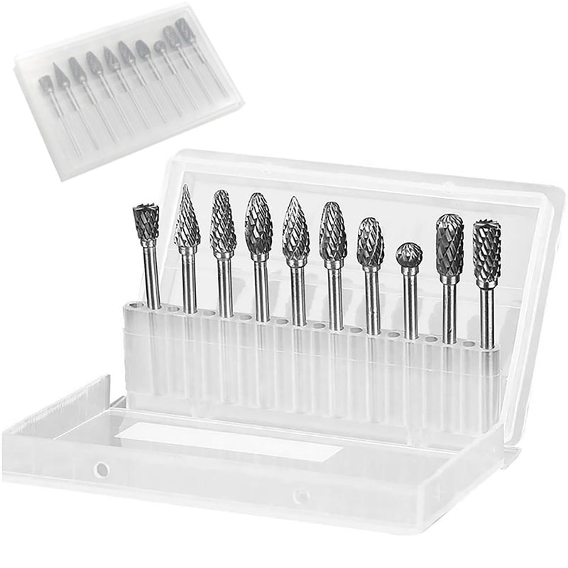[Australia - AusPower] - EUZUXU 10Pcs Tungsten Carbide Rotary Burr Set for Rotary Tool, for Wood Metal Grinding Engraving Polishing 