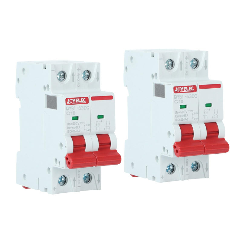 [Australia - AusPower] - JOYELEC Pack of 2 10 A Solar Photovoltaic Systems Miniature Circuit Breaker, 2 Pole, DC500 V for Solar Panels, PV System, Circuit Breaker 10A 2-teilig 