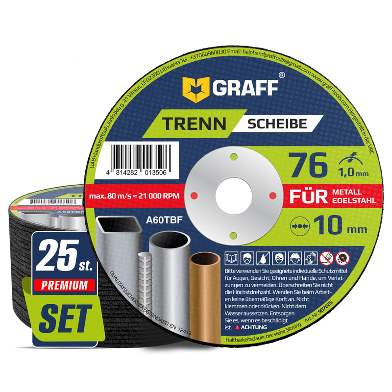 [Australia - AusPower] - Cutting Discs 76 Metal 1 mm Extra Thin - Flex Discs for Inox, Stainless Steel, Metal - Metal Cutting Discs for Straight Grinders and Mini Angle Grinders GRAFF Pack of 25 Diameter: 76 mm, 25 pieces 