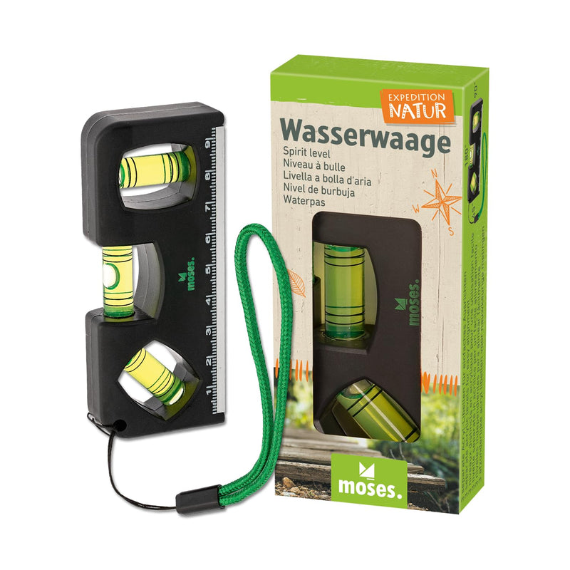 [Australia - AusPower] - moses. Expedition Natur Children's Spirit Level, Outdoor Spirit Level with Magnet, Ruler and Lanyard, Robust DIY & Outdoor Tool for Small Explorers, Black/Green 