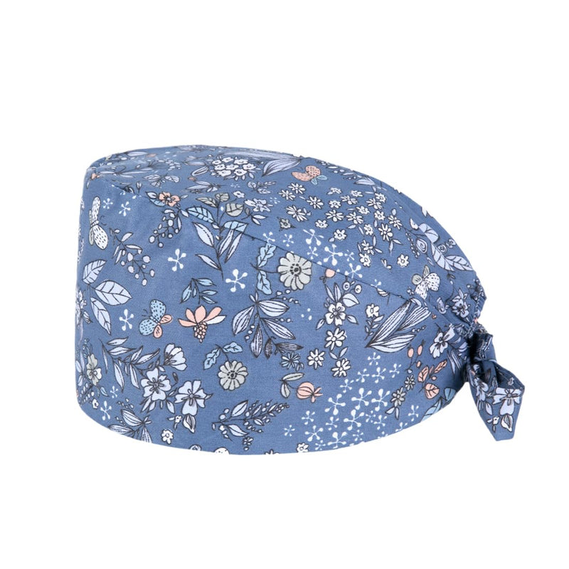 [Australia - AusPower] - UEIOAVL Nurse Headwear, 1 Piece Adjustable Nurse Hat Floral Pattern Work Cap Cotton Printed Unisex (Blue) 