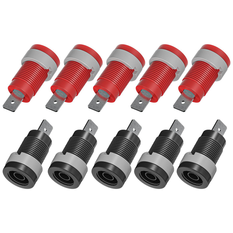 Banana Sockets Panel Mount Sockets Red & Black Pack of 10 | 4mm PA Thread Nickel Plated Copper Plug (9mm/4mm Bore) 32A 600V Twist Lock 10 Stück
