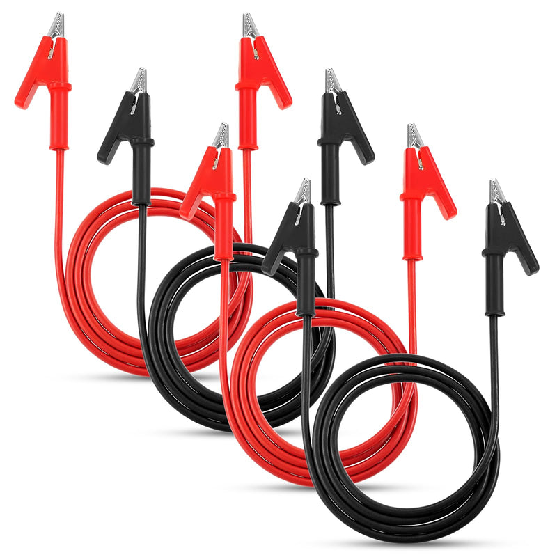 [Australia - AusPower] - Pack of 4 14 Gauge Alligator Clips with Cable Silicone Test Leads, Crocodile Clip with Wires for Multimeter, 15a Dual Ended Crocodile Wire Cable with Insulators Clips for Electrical Tests (1 M) 