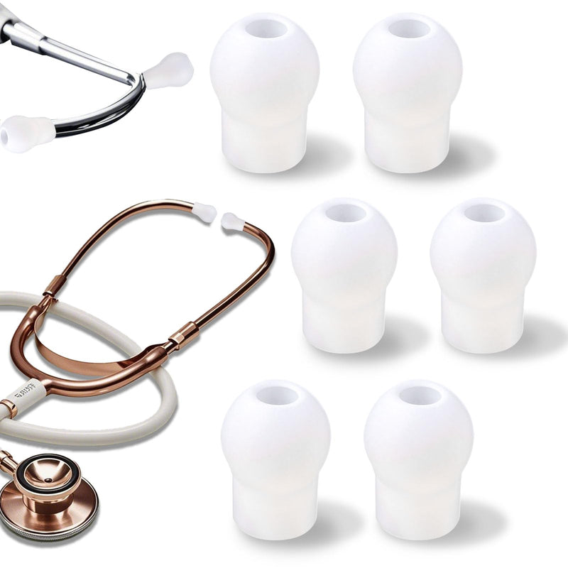 Pack of 6 Stethoscope Earpieces Compatible with MDF & Eko & ADC, Earplugs Excellent Comfort Noise Reduction Silicone Earplugs Stethoscope Replacement Earplugs Nurses Doctors (White)
