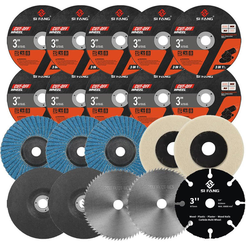 [Australia - AusPower] - SI FANG Pack of 20 Cutting Discs & Flap Discs for Metal Diameter 75mm for Mini Angle Grinders, Cutting, Polishing, Metal Grinding 20-piece set 