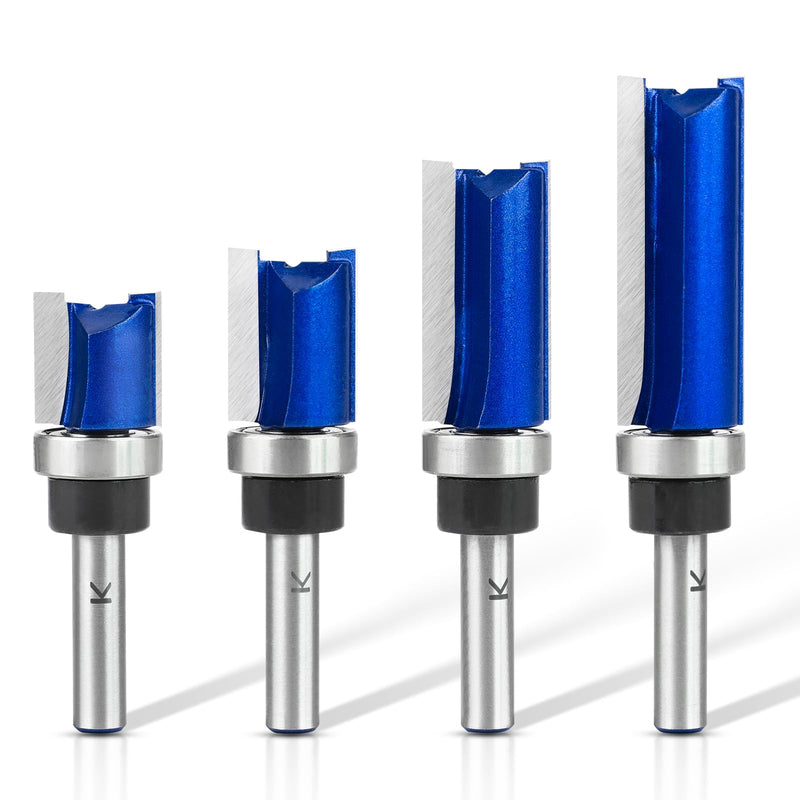 [Australia - AusPower] - NICAVKIT Set of 4 flush cutter, 8 mm shank, working length 20/25/38/50 mm, copy cutter, edges copy cutter with ball bearing, flush cutter set, wood cutter router bit Lower bearing design 