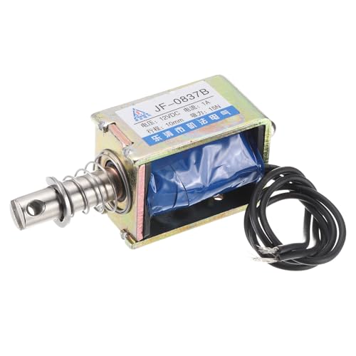 QUARKZMAN DC 12V 1A Solenoid Electromagnet Push Type 15N 10mm Stroke | Electromagnetic Actuator Open Frame Linear Motion JF-0837B Magnet Electromagnet, Black Cable