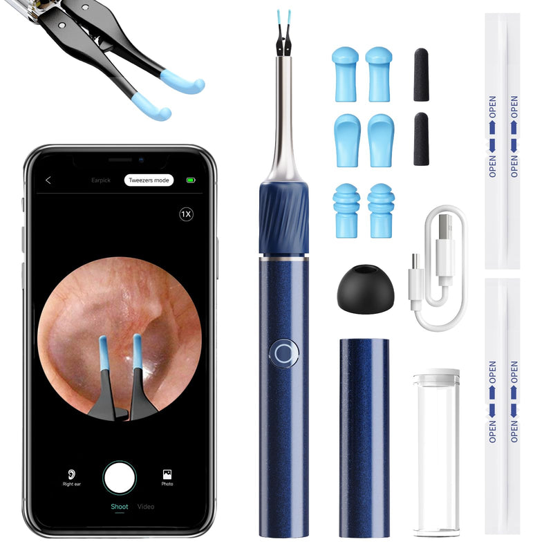 Qimic Ear Wax Remover, 1080P HD WiFi Ear Cleaner, Ear Camera with Tweezers & 4 LEDs, Otoscope for iOS & Android, IP67 Waterproof Ear Cleaner for Adults, Children and Pets