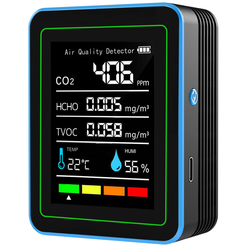[Australia - AusPower] - RISOON 5 in 1 Indoor Air Quality Monitor, Portable Smartair Quality Tester for CO2 | TVOC | HCHO | Temporary Work | Hum for Home, Cars, Plants and Pets etc 5 in 1 Air Quality Monitor 