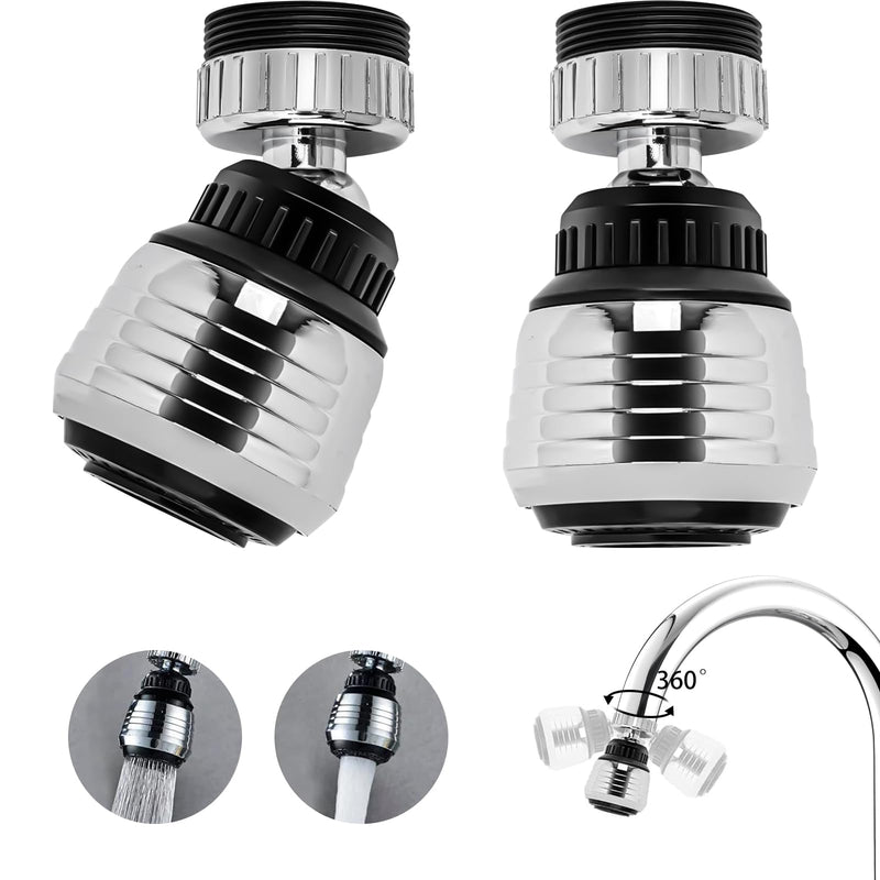 [Australia - AusPower] - Pack of 2 Kitchen Tap Attachments, 360° Tap Aerator Attachment, 2 Modes Tap Aerator with Adapters, Tap Strainer for (Silver) 