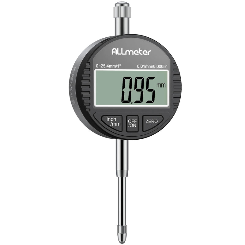 [Australia - AusPower] - ALLmeter Digital Dial Indicator 0.01 mm / 0.0005 inch, Precise Dial Gauge Digital with LCD Display, Measuring Range 0-25.4 mm (1 inch), Switchable Between mm/Inch, Ideal for Mechanical Engineering, 3D black 