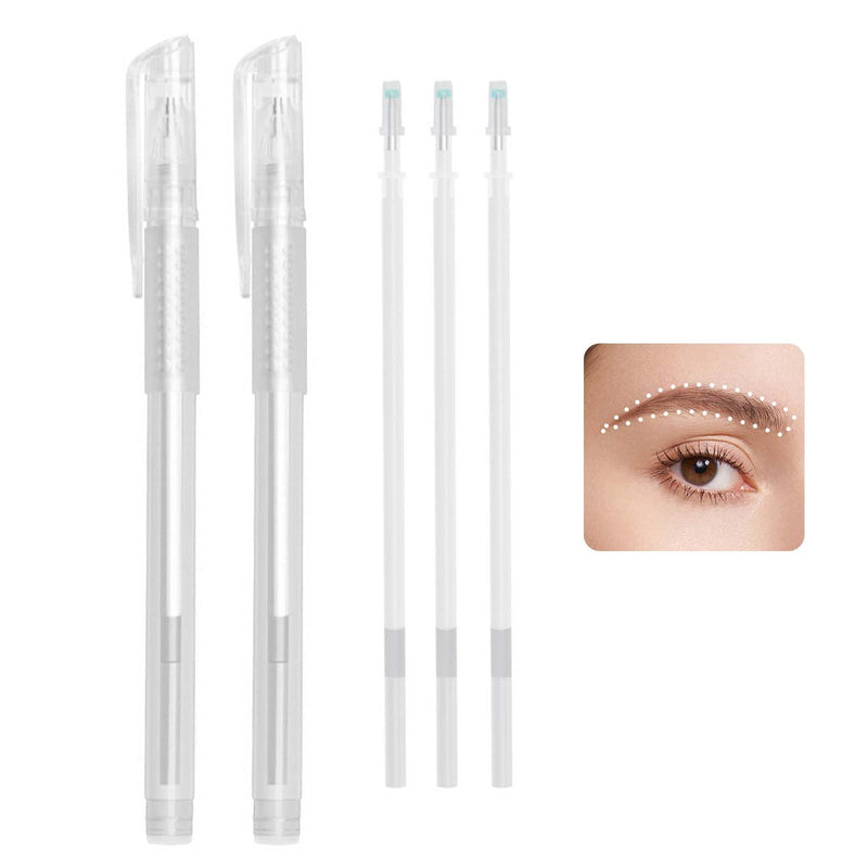 [Australia - AusPower] - Pack of 2 Skin Markers, Surgical Skin Marker, Permanent Make Up Pen, Tattoo Piercing Positioning Pen, Eyebrow Pen, with 3 Refills, for Eyebrows, Lips, Body Art (White) White 