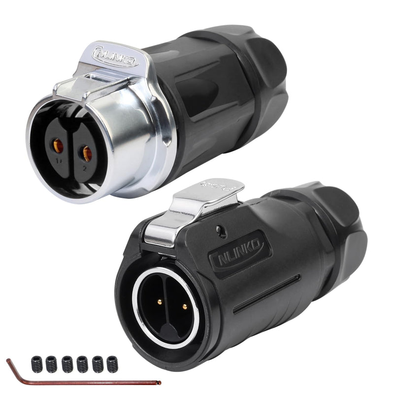 CNLINKO LP-20 2 Pin Waterproof Plug with Screw Design, IP68 Aviation Bullet Plug, M20 Male and Female Pair (LP20 2-Pin Screw Connection) 2-pin screw connection LP20