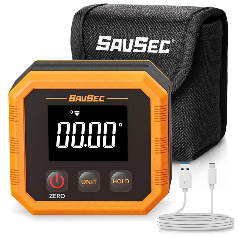 [Australia - AusPower] - SAVSEC Rechargeable Digital Protractor, Angle Finder with Magnetic Back & Base, LCD Inclinometer with 4 Measuring Units, Woodworking Tool for Construction, Carpentry, Mechanics IP54 