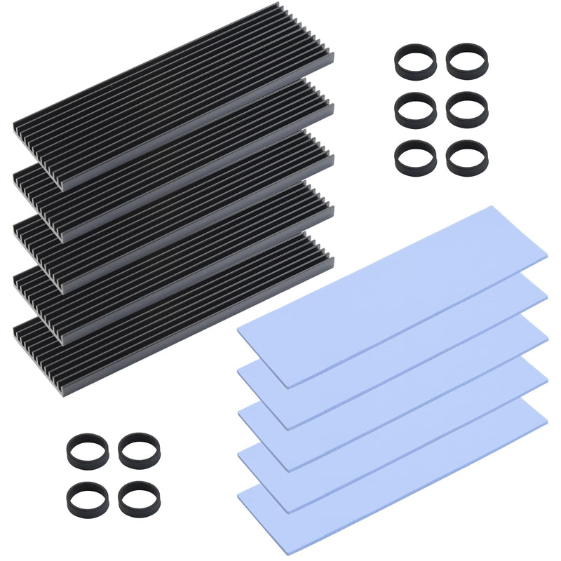ELUTENG M2 SSD Heatsink 5-Piece Cooler Set Heatsink with Silicone Thermal Pad, 2280 NVME NGFF Aluminum M2 Heatsink Suitable for PC/PS5/PS5 Slim Installation, 73 x 33 mm x 3 mm, Black 5 pieces black