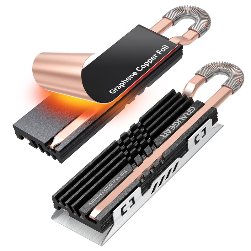 GRAUGEAR NVMe SSD M.2 Heatsink Heatpipe Heatsink [Quiet Passive Cooling] | Silent Cooler for NVMe M.2 SSD I Compatible with Gaming PC + Thermal Pad I for PC Case PC Accessories Desktop PC