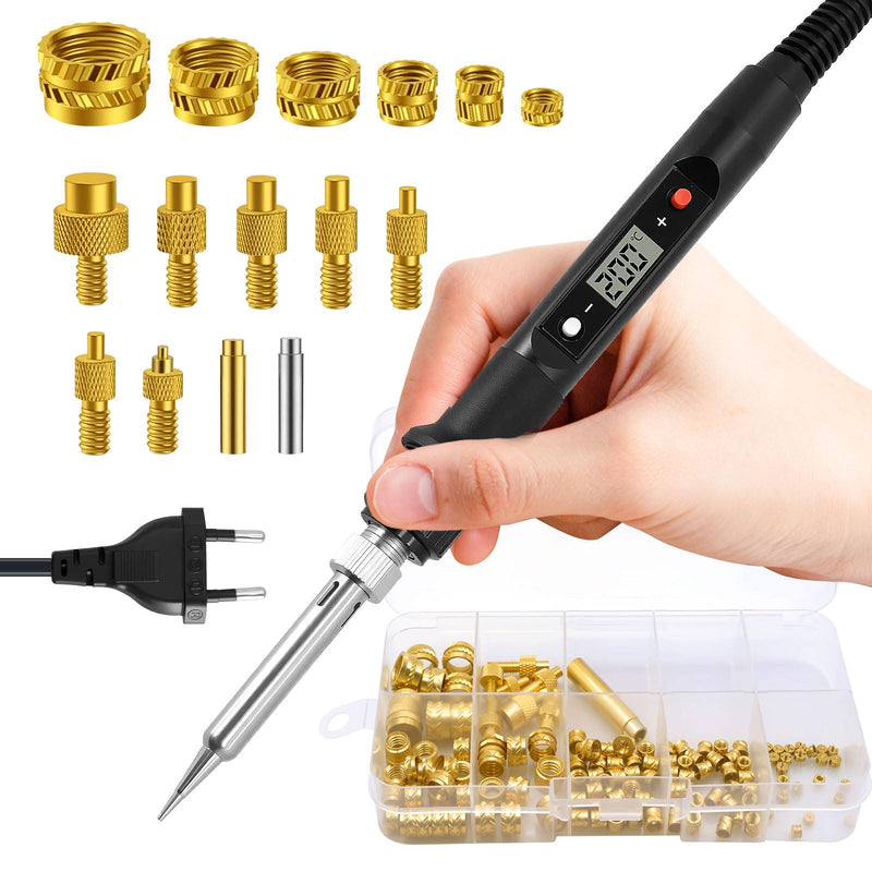 [Australia - AusPower] - Soldering Iron Set, Soldering Tips Thread Insert Set LED Display Adjustable Temperature Universal 936 Soldering Iron Tips for Thread Insert Melting Nuts M2 M3 M4 M5 M6 M8 Compatible 3D Printer 138 Pieces 