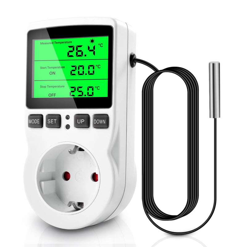 [Australia - AusPower] - diymore Temperature Controller Socket 230 V with Sensor Digital Thermostat Socket Temperature Switch with Timer for Greenhouse Aquarium Fridge Heating Cooling White 
