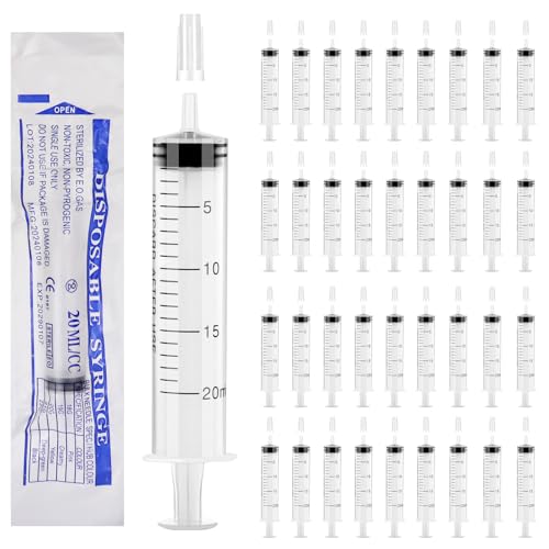 Pack of 30 Syringes 20 ml Individually Packed Disposable Syringes | 20 ml plastic syringe with lid for animal feeding, plant irrigation, laboratory, DIY, dispensing, Halloween, fancy dress