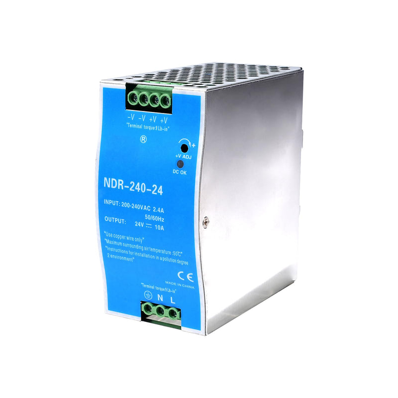 24 V power supply, DIN rail, 240 W, DIN rail switching power supply, input AC 100-220 V, 2.4 A output, DC 24 V, 10 A, multiple protection functions, industrial model NDR-240W-24V. 240W-10A