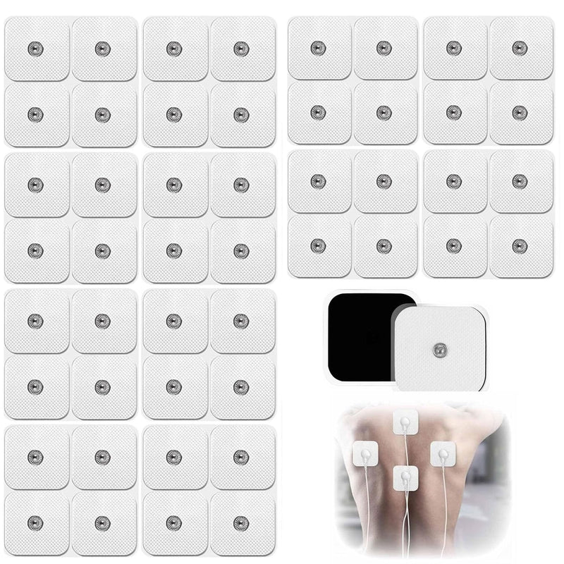 Pack of 35 TENS Electrode Pads 50 x 50 mm, Self-Adhesive Electrodes for TENS Device & EMS Trainer, Universal Electrostimulation Plasters with 3.5 mm Snap Button, Reusable